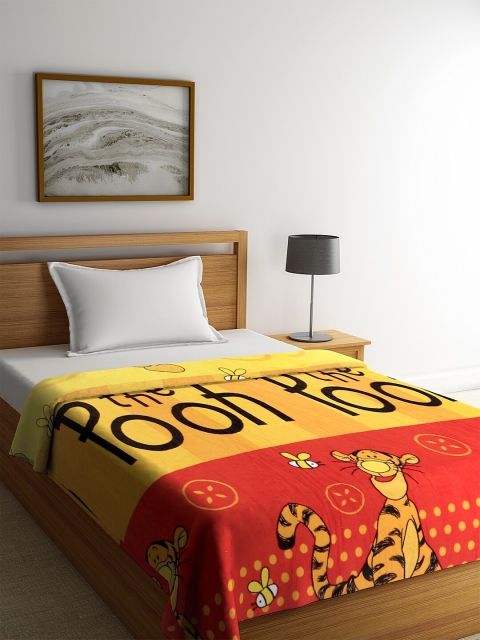 

NEUDIS Yellow & Orange Cartoon Characters AC Room 210 GSM Single Bed Blanket