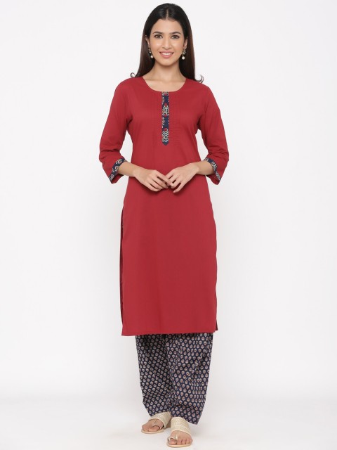 

Jaipur Kurti Women Maroon & Blue Solid Kurta with Salwar & Dupatta