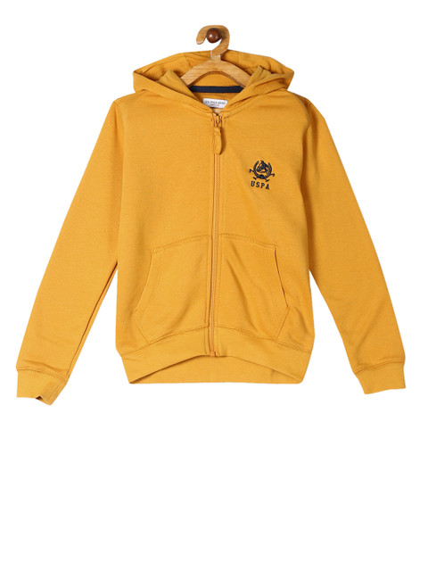 

U.S. Polo Assn. Kids Boys Mustard Yellow Solid Hooded Sweatshirt