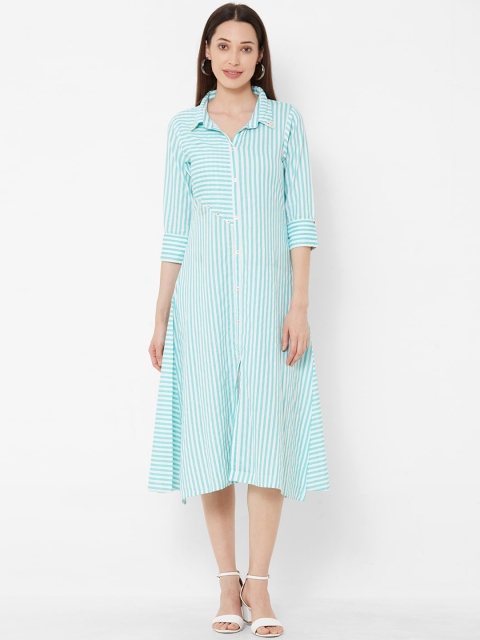 

Vedic Women Blue & White Striped Shirt Dress