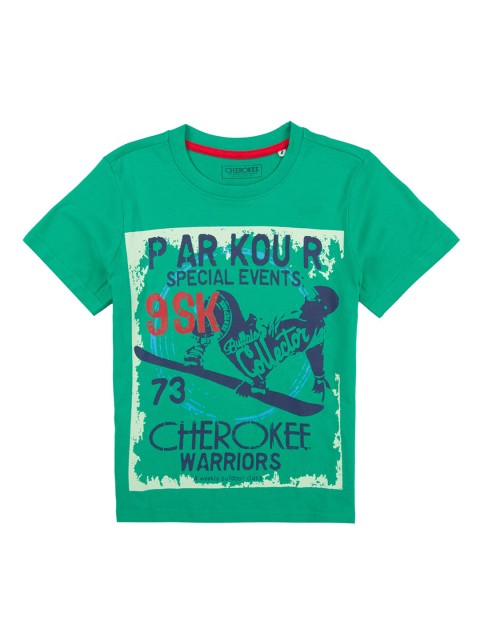 

Cherokee Boys Green Printed Round Neck T-shirt