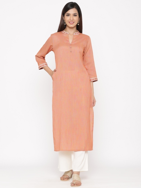 Jaipur Kurti Women Rust Orange Solid Straight Kurta