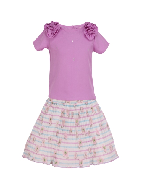 

CUTECUMBER Girls Purple & Off-White Co-Ords Set