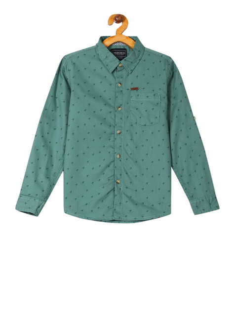 

Cherokee Boys Green Regular Fit Printed Casual Shirt