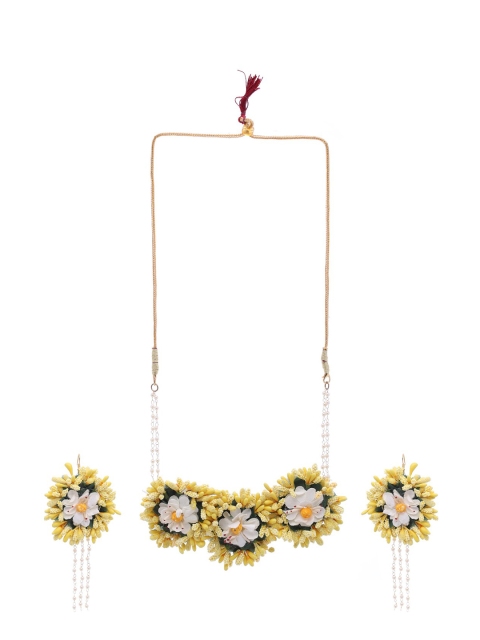

Shoshaa Gold-Coloured & Yellow Beaded Floral Jewellery Set