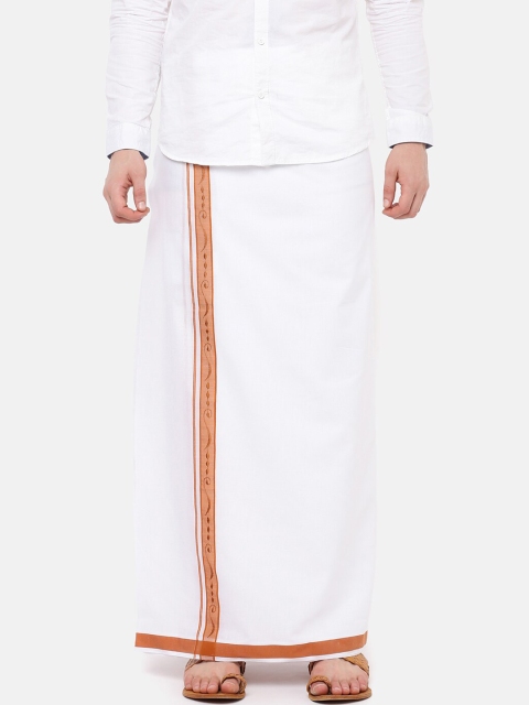 

RAMRAJ COTTON Men White Solid Emirate Dhoti With Peach-Coloured Border