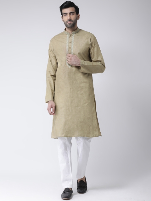 

SG LEMAN Men Khaki-Coloured & White Solid Kurta with Pyjamas