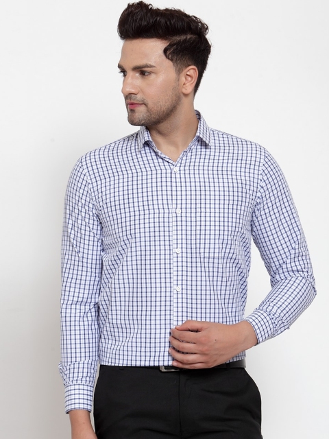 

JAINISH Men White & Blue Regular Fit Checked Formal Shirt