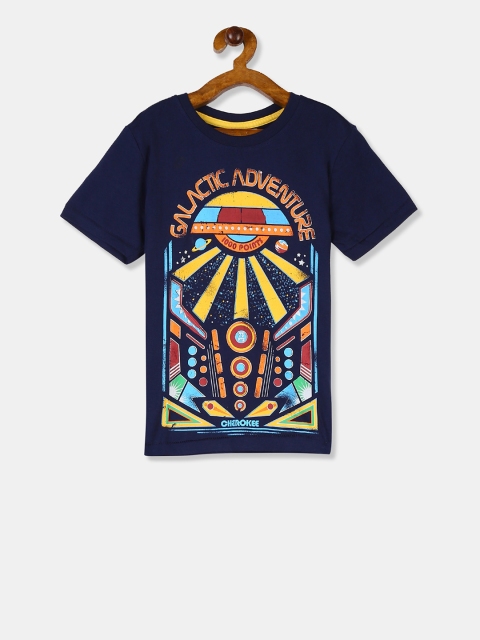 

Cherokee Boys Navy Blue Printed Round Neck T-shirt