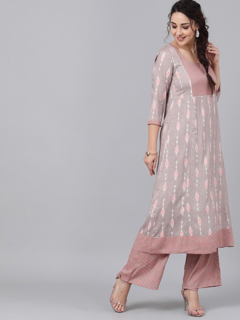 

AKS Women Beige & Peach-Coloured Printed Kurta with Palazzos