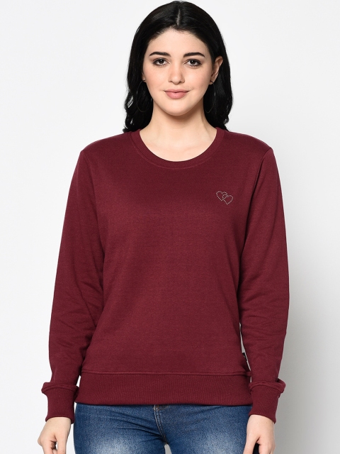 

ELEGANCE Women Maroon Solid Sweatshirt
