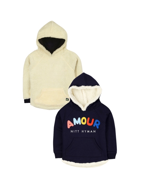 

Cherry Crumble Unisex Kids Pack Of 2 Navy Blue & Cream-Coloured Printed Hooded Sweatshirts