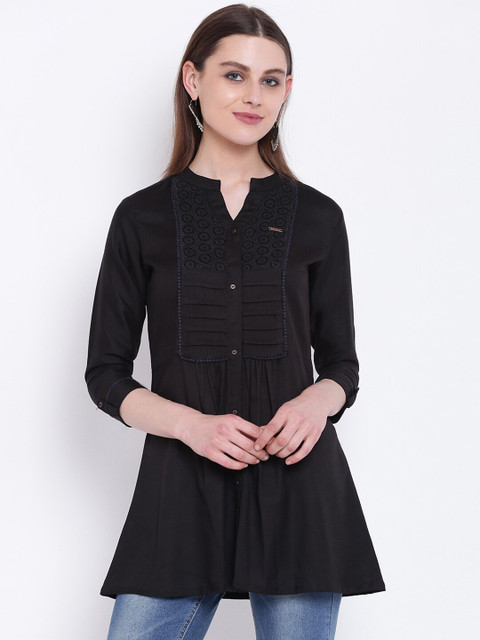 

Kvsfab Women Black Solid A-Line Kurti