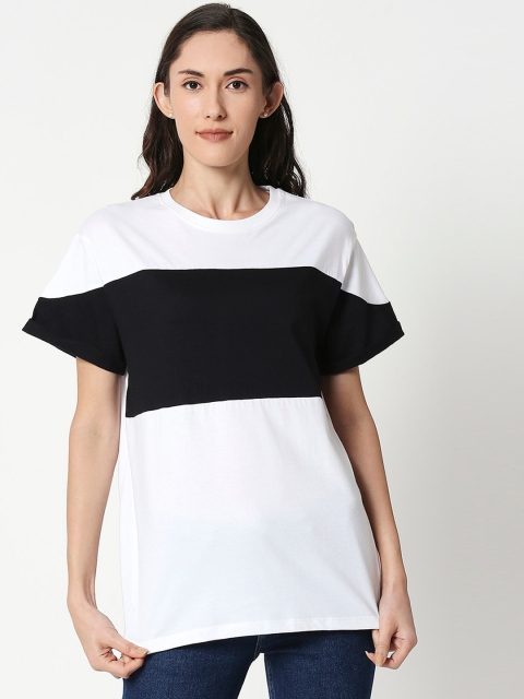 

Bewakoof Women White Colourblocked Round Neck T-shirt