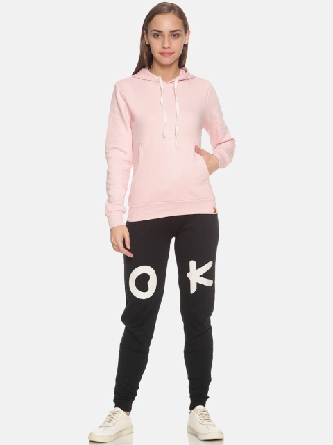 

Campus Sutra Women Pink & Black Solid Casual Hooded Tracksuit