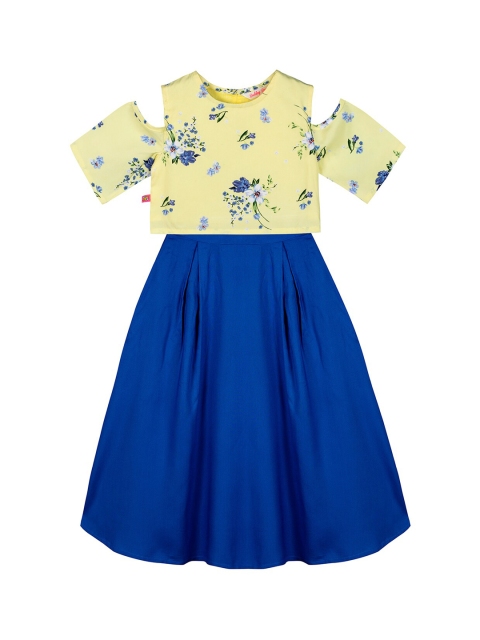 

Budding Bees Girls Yellow & Blue Printed Top with Skirt