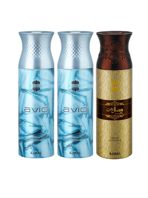 

Ajmal Men Set Of 3 2 Avid & Wisal Dhahab Deodorant Body Spray 200ml each, Multi