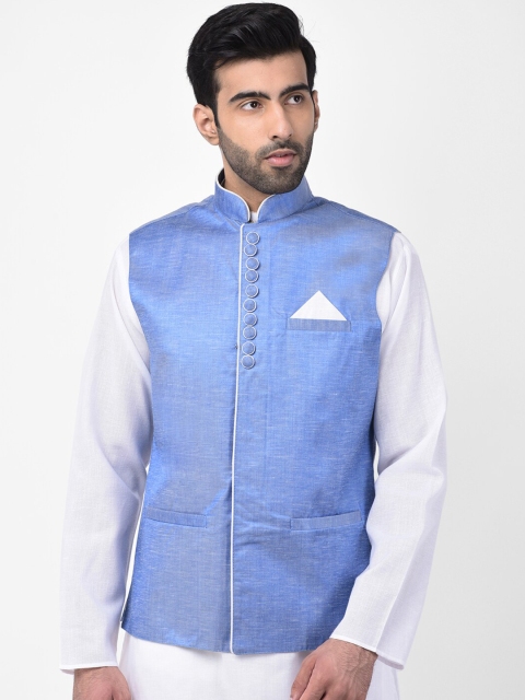 

SG LEMAN Men Blue Solid Satin Nehru Jacket