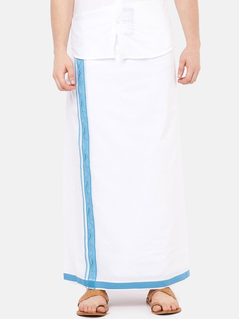 

RAMRAJ COTTON Men White Solid Emirate Dhoti With Blue Border