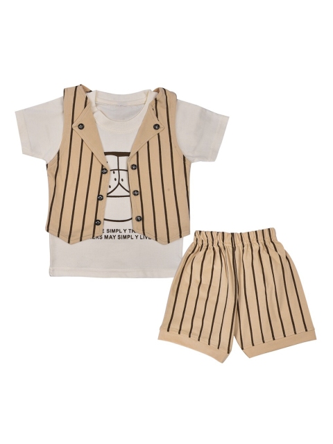 

Wish Karo Infant Boys Peach-Coloured & Brown Striped T-shirt with Shorts & Waistcoat