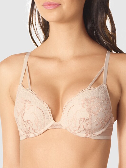 

La Senza Beige Self Design Underwired Lightly Padded Plunge Bra