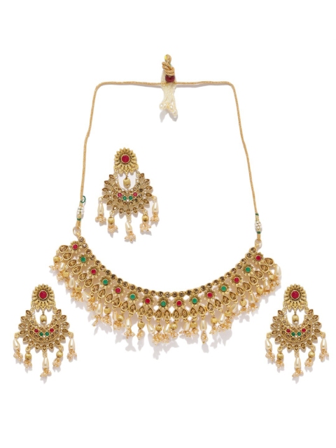 

Sukkhi Gold-Plated Red & Green LCT Stone-Studded Beaded Jewellery Set