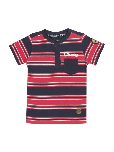 

Cherokee Boys Red Navy Striped Henley Neck Pure Cotton T-shirt