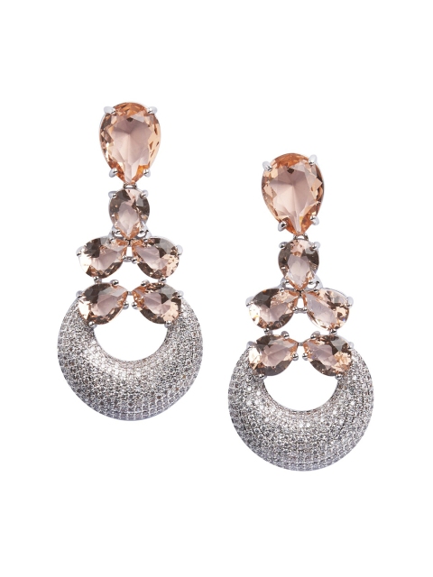 

shaze Rhodium-Plated & Brown Classic Drop Earrings, Silver