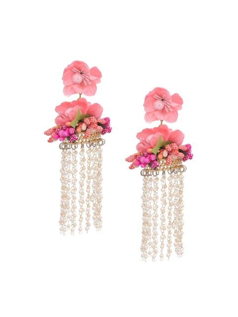 

Shoshaa Peach-Colour & Gold-Toned Beaded Floral Jewellery Set