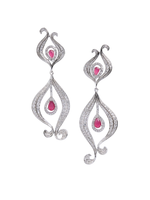 

shaze Rhodium-Plated & Pink Classic Drop Earrings, Silver