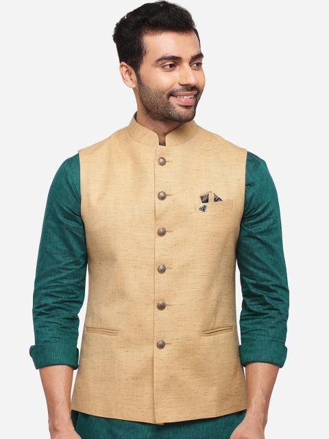 

Greenfibre Men Beige Solid Nehru Jacket