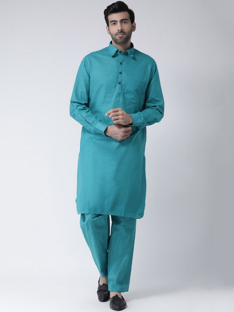 

SG LEMAN Men Turquoise Blue Solid Kurta with Pyjamas