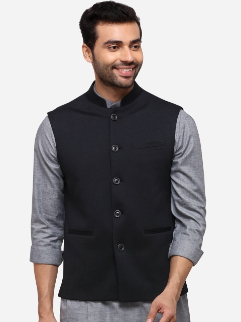

JB STUDIO Men Black Solid Nehru Jacket