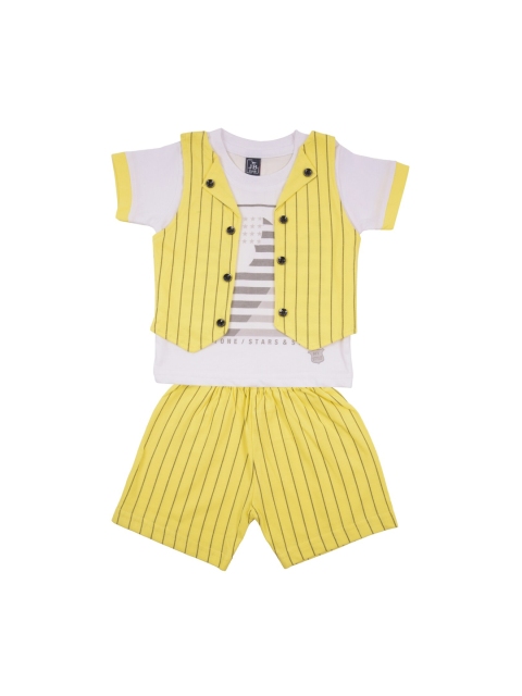 

Jb Club Infant Boys Yellow & White Printed T-shirt & Waist Coat with Shorts Set
