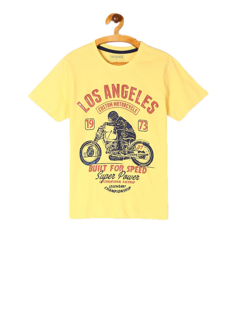 

Cherokee Boys Yellow & Black Printed Round Neck T-shirt
