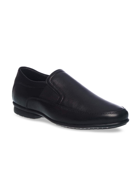 

Khadims Men Black Solid Leather Formal Slip-Ons
