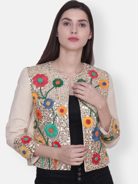 

Diwaah Women Cream-Coloured Self Design Open Front Jacket