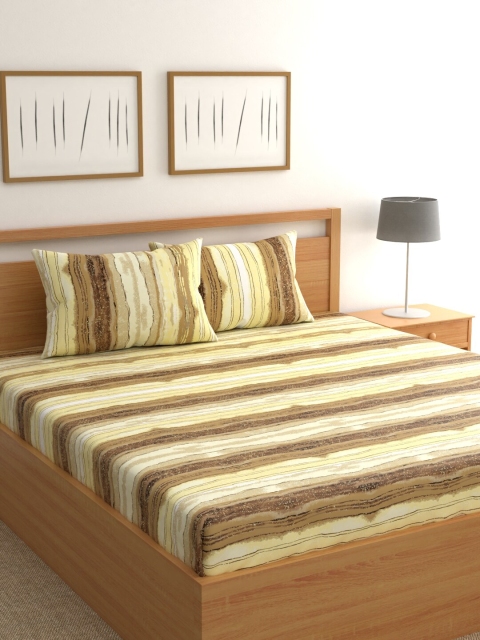 

Raymond Home Beige Striped 200 TC Cotton 1 King Bedsheet with 2 Pillow Covers