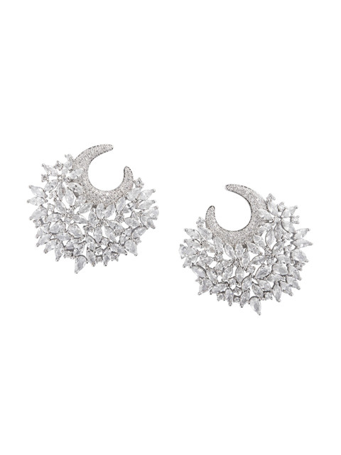 

shaze Rhodium-Plated Crescent Shaped Chandbalis, Silver