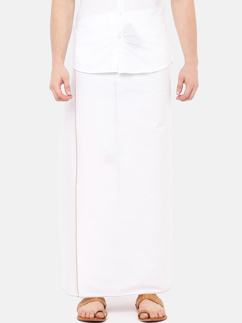 

RAMRAJ COTTON Men White Solid Rosemary Dhoti With Brown Border