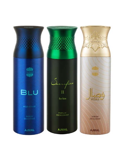 

Ajmal Unisex Pack of 3 Blu Sacrifice II for Him & Wisal Deodorants 200ML each, Multi