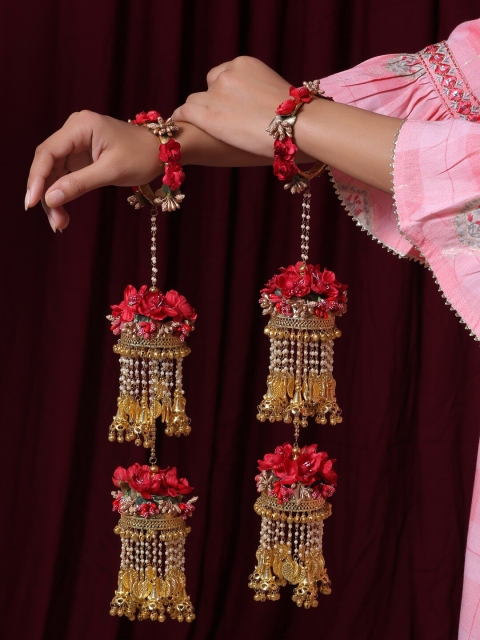 

Shoshaa Red & Gold-toned Pair of Kaleeras