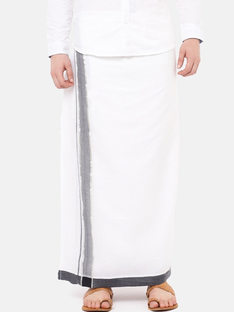 

RAMRAJ COTTON Men White Solid Mountain Jari Dhoti With Black Border