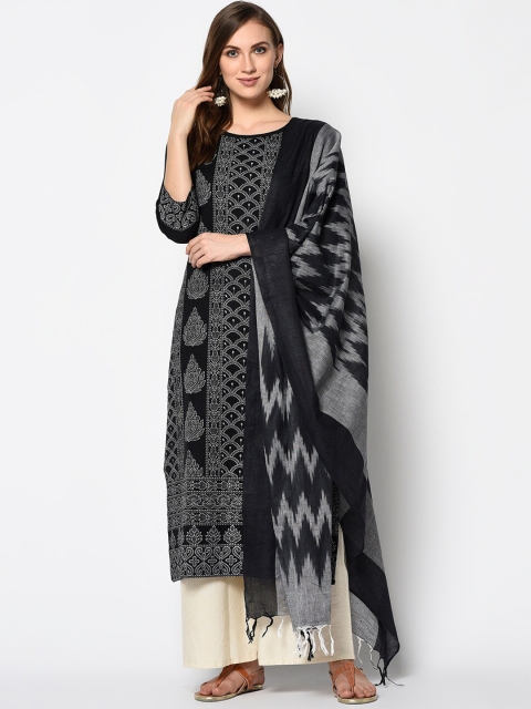 

DIVASTRI Black & Cream-Coloured Cotton Blend Unstitched Dress Material