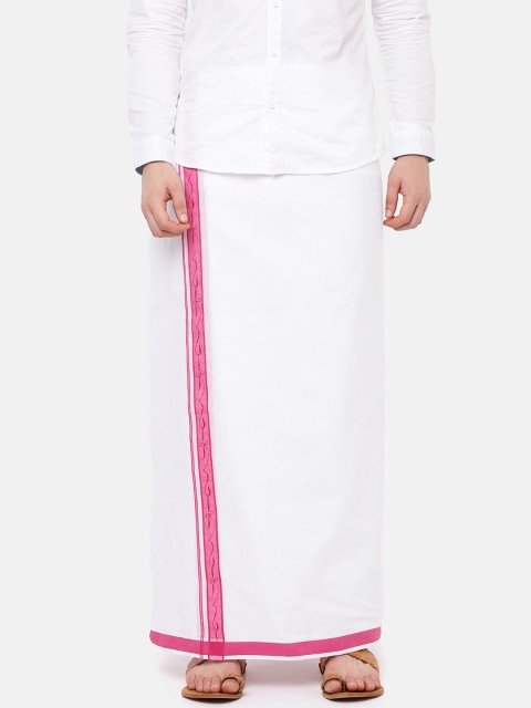 

RAMRAJ COTTON Men White Solid Emirate Dhoti With Pink Border