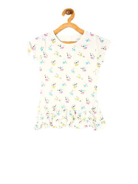 

Cherokee Girls White Printed Peplum Pure Cotton Top