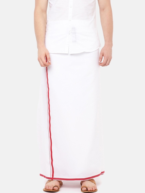 

RAMRAJ COTTON Men White Solid Citizen Dhoti With Red Border
