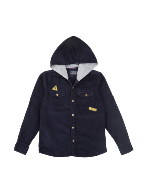Cherokee Boys Navy Blue Regular Fit Solid Hooded Casual Shirt
