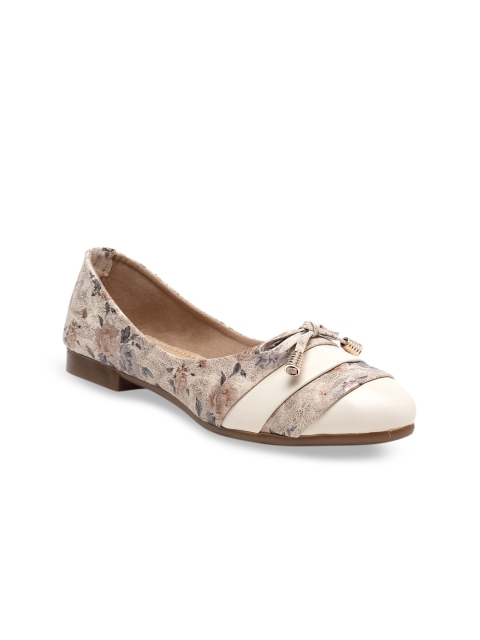 

Butterflies Women Cream-Coloured & Grey Printed PU Ballerinas