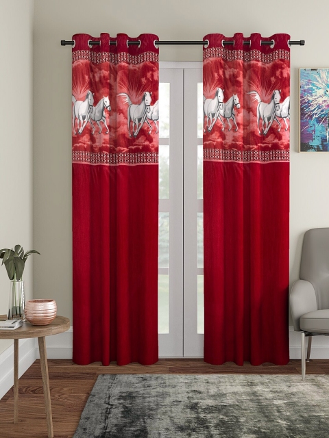 

VRINDA Red & Off-White Set of 2 Long Door Curtains